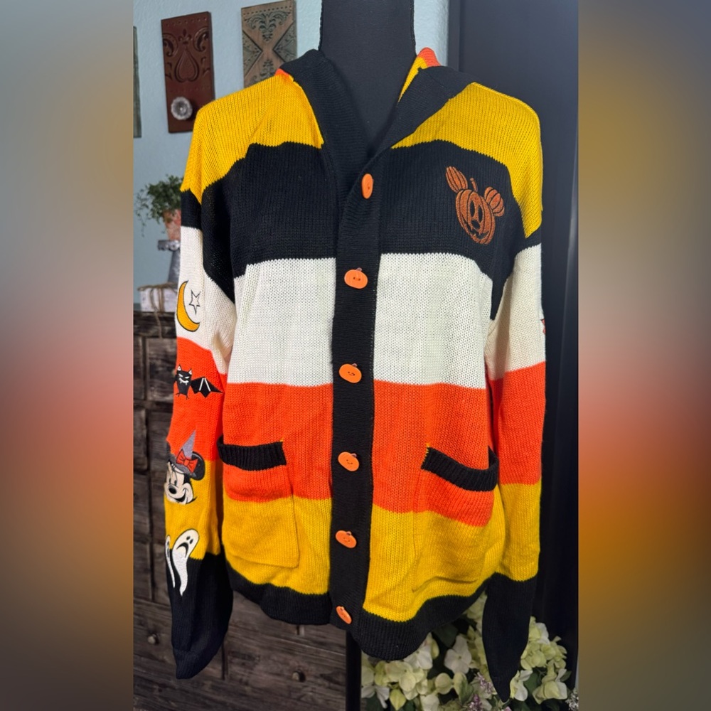 Her Universe Disney Halloween Mickey Mouse Stripe Hooded Cardigan - L
